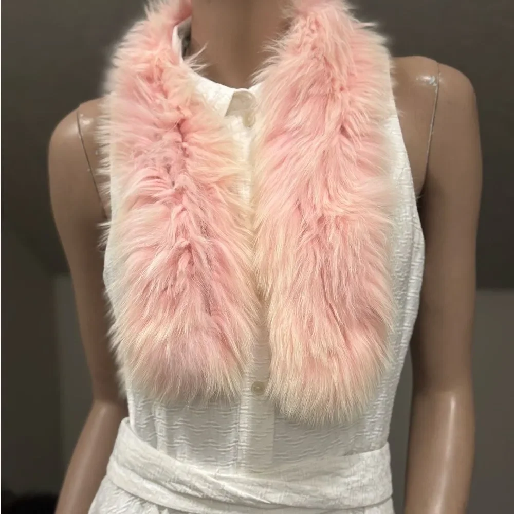 Pink Real Fox Fur Scarf, Soft & Cozy Knitted Fox Fur Scarf, Fox fur Collar